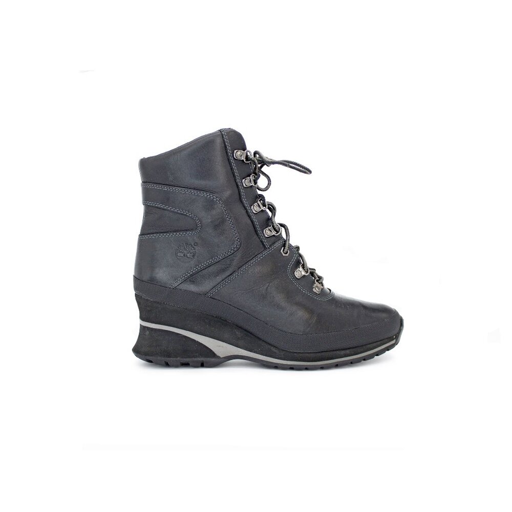 Timberland Women's 89395 Steampunk Black Wedge Heel Laceup Ankle Boots: Size 7 M